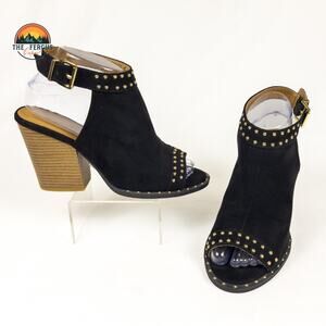 NWT Qupid Women Fashion Vegan Suede Cut Out Peep Toe Block Stacked Heel Size 7.5